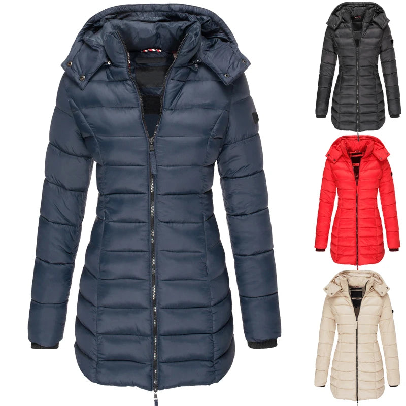 Winter Jacken für Frauen Zipper Mit Kapuze Baumwolle Gepolsterte Jacken Langarm Warme Mantel Schlank Parka Weibliche Tragbare Outwear.