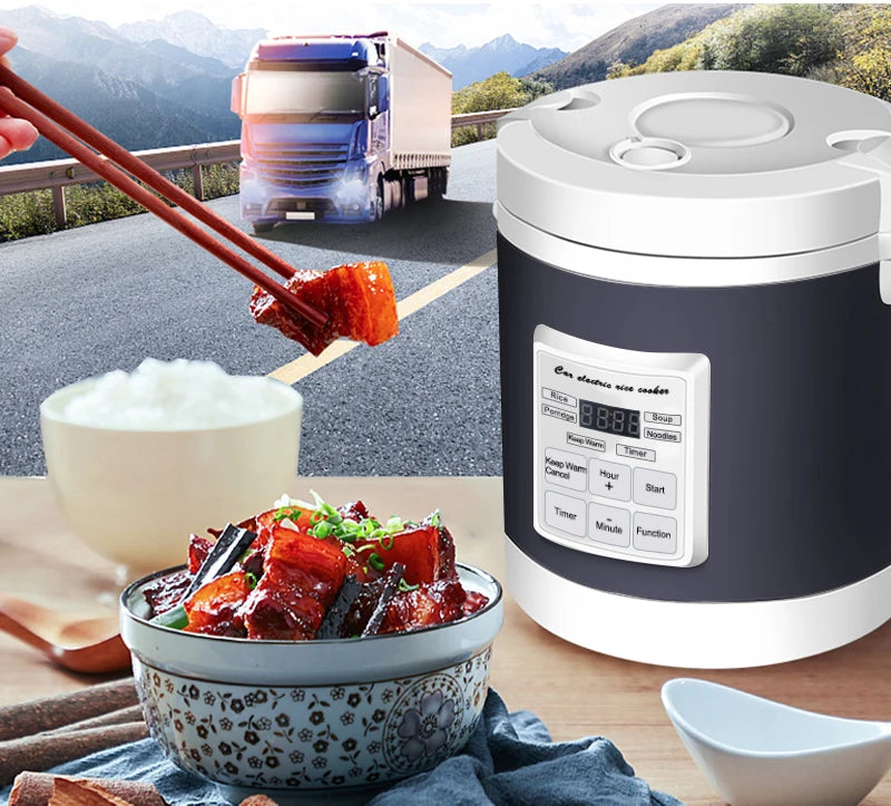 12V 24V Mini Car Rice Cooker 1.6L  car trucks electric soup porridge cooking machine food steamer warmer fast heating lunch box.