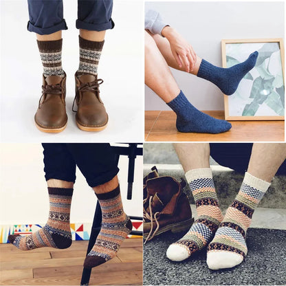 5 Pairs/Lot Wool Socks Men Winter Warm Cashmere Comfortable Long Crew Casual Bohemian Sock Male Gift for Husband Father 4 Styles.