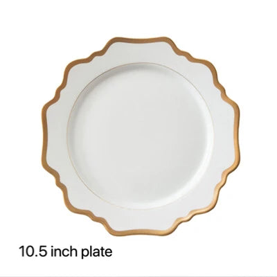 Multi Size Nordic Phnom Penh White Sun Flower Ceramic Plate Set Restaurant Wedding Household Bone China Western Steak Salad Dish.