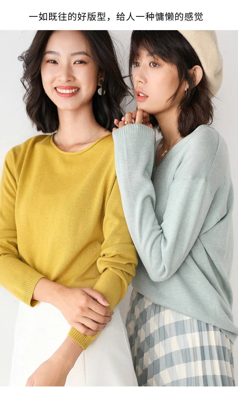2025, frühling Herbst Frauen Pullover Solide Strickwaren Koreanische Lose Weibliche Grundlegende Casual Jumper Stretch Pullover Himmel Blau Rosa Pullover