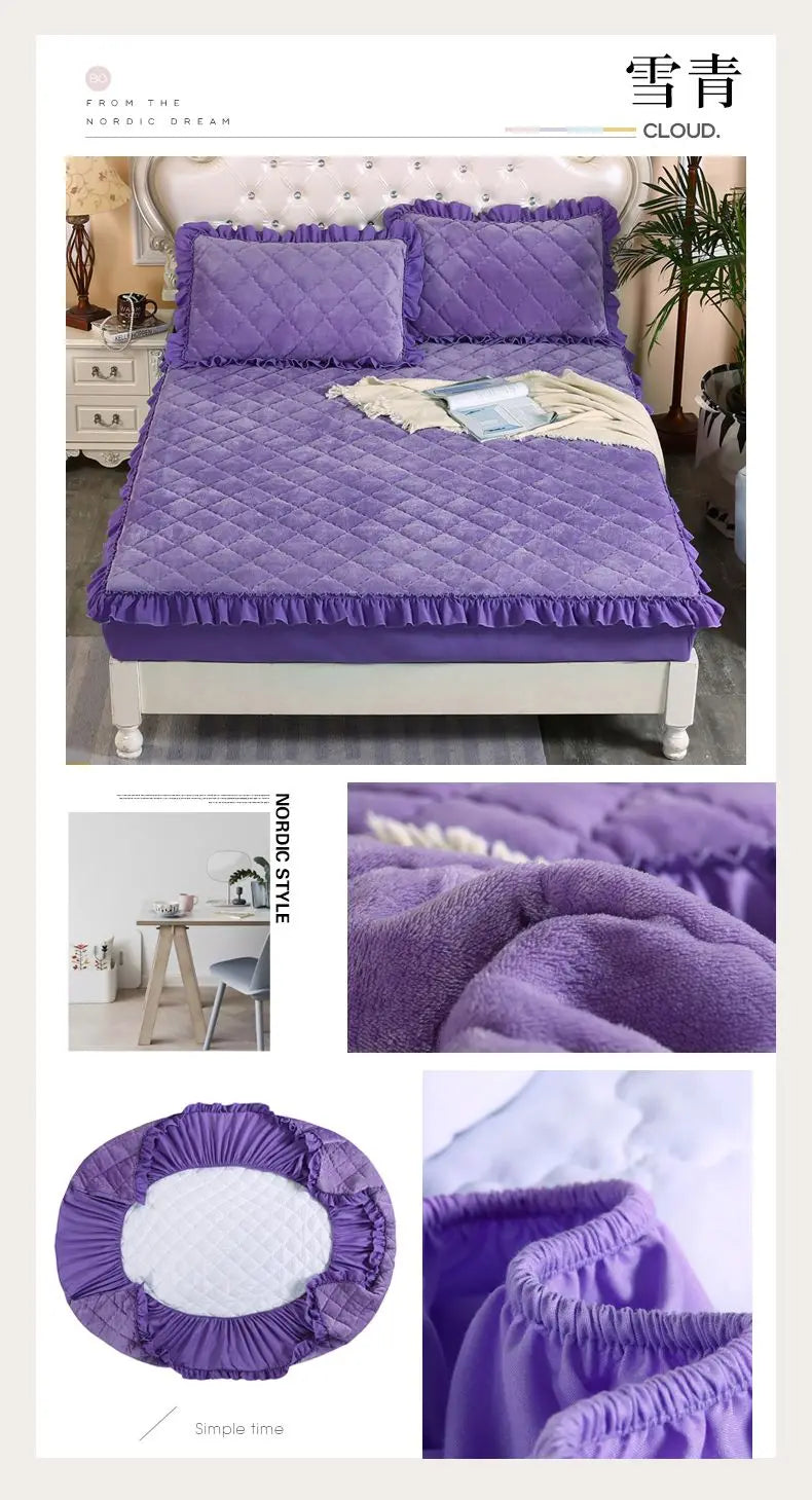 Fashion Flannel Bed Fitted Sheet Quilted Mattress Cover Soft and Comfortable Lace Fit Elastic Band Bed Sheet