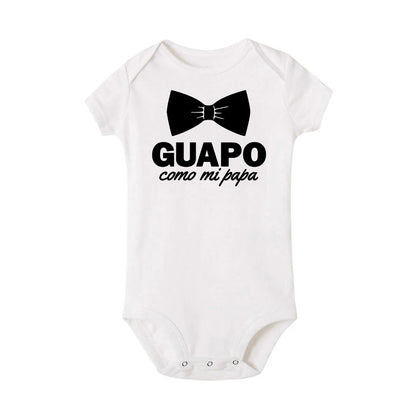 Lustiger spanischer Säuglings-Neugeborenen-Krabbelspielanzug Guapo Como Mi Papa Jungen Baby Lässige Bodys Kleidung Outfits Neuer Papa Beste Geschenke