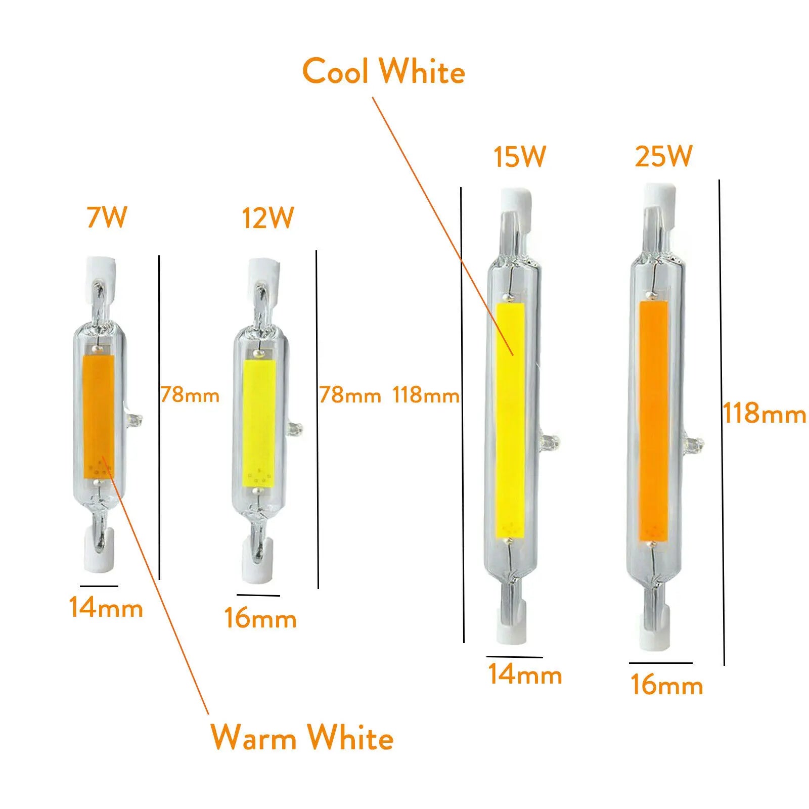 R7s LED 78mm 118mm 7W 12W 15W 25W Dimmable COB Bulbs Ceramic Glass Tube Light Ampoule Replacement Halogen Bombillas Spotlight.