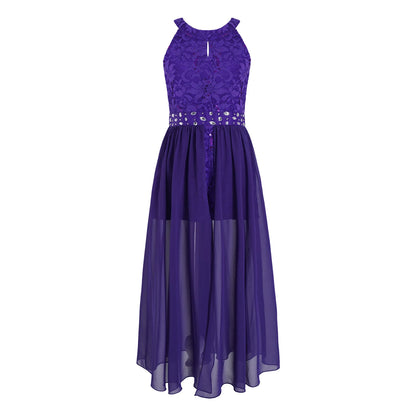 Kinder Mädchen Ärmellose Blumen Spitze Strass Party Kleid Dance Strampler für Schule Pageant Geburtstag Hochzeit Bühne Leistung