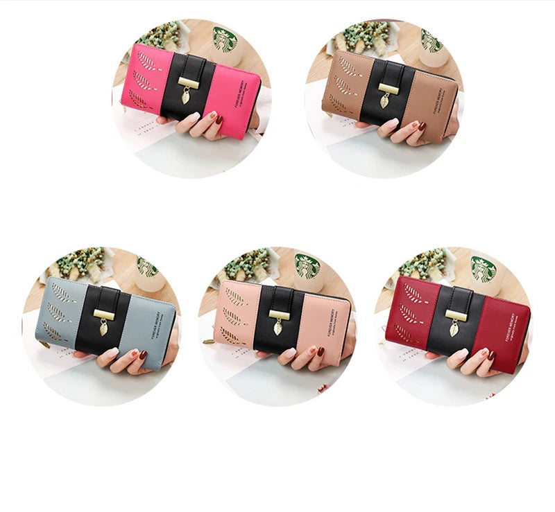Hollow Leaves PU Leather Women's Long Wallet Fashion Female Coin Purses Hasp Zipper Clutch ID Credit Card Holders Money Bag Clip.