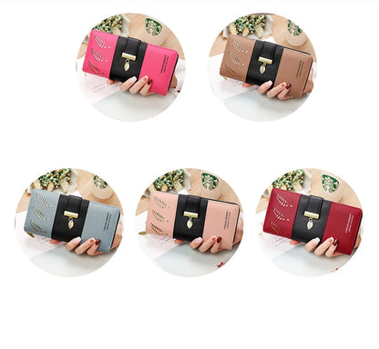Hollow Leaves PU Leather Women's Long Wallet Fashion Female Coin Purses Hasp Zipper Clutch ID Credit Card Holders Money Bag Clip.