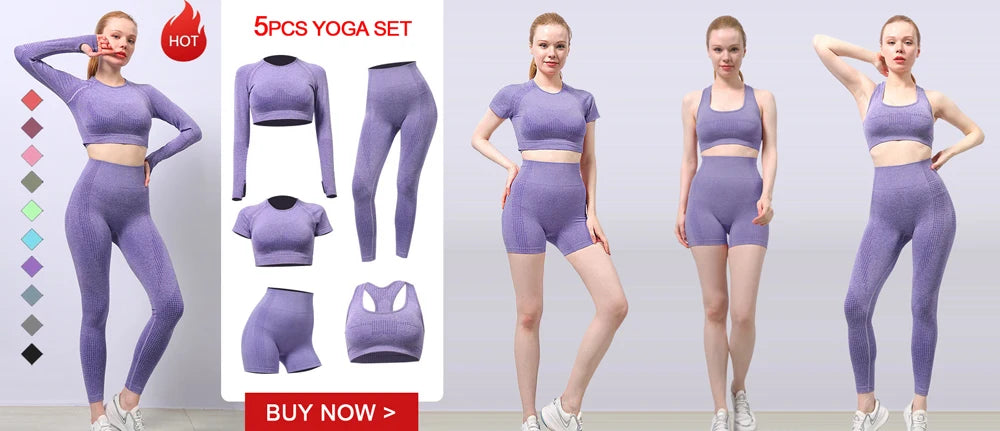 Women Seamless Yoga Set Fitness Clothing Sportswear Woman Gym Leggings Push up legging Cropped Shirts Sports Suits.