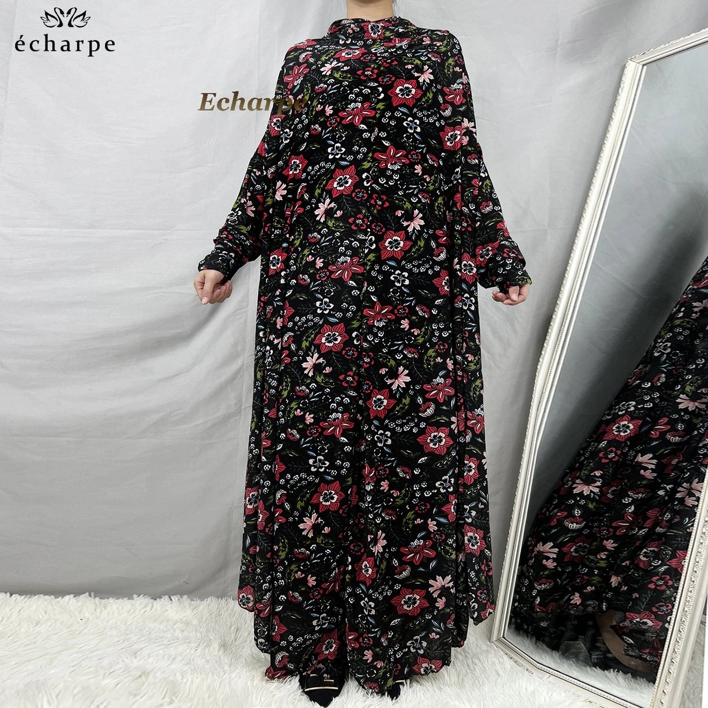 1 Pieces Muslim Hijabs Dress Women's Prayer Garment Dubai Abaya Arab Jibab Islam Flowers Djellaba Femmel Khimar Caftan Clothes