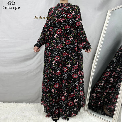 1 Pieces Muslim Hijabs Dress Women's Prayer Garment Dubai Abaya Arab Jibab Islam Flowers Djellaba Femmel Khimar Caftan Clothes