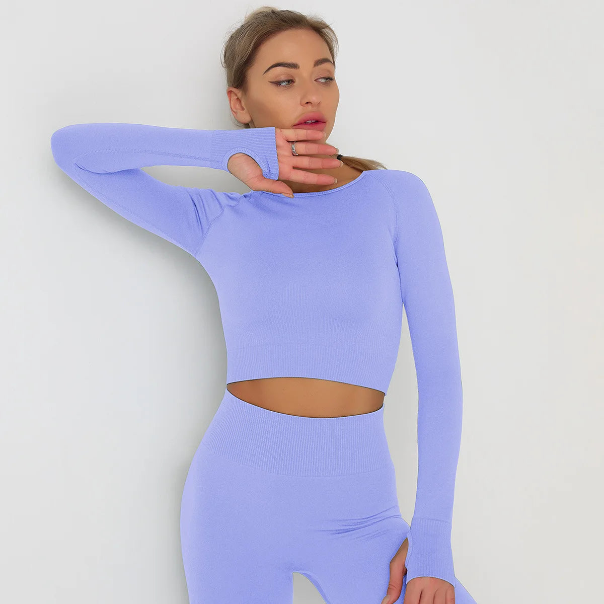 Seamless Athletic Crop Top Woman Sports T-shirts Yoga Top Knitted Shirt Long Sleeve Workout Tops For Women Fashion Gym Clothes