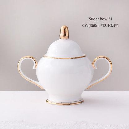 Grace Bone China Coffee Set White Gold Porcelain Tea Set Advanced Pot Cup Ceramic Mug Sugar Bowl Creamer Teapot Milk Jug Teaset