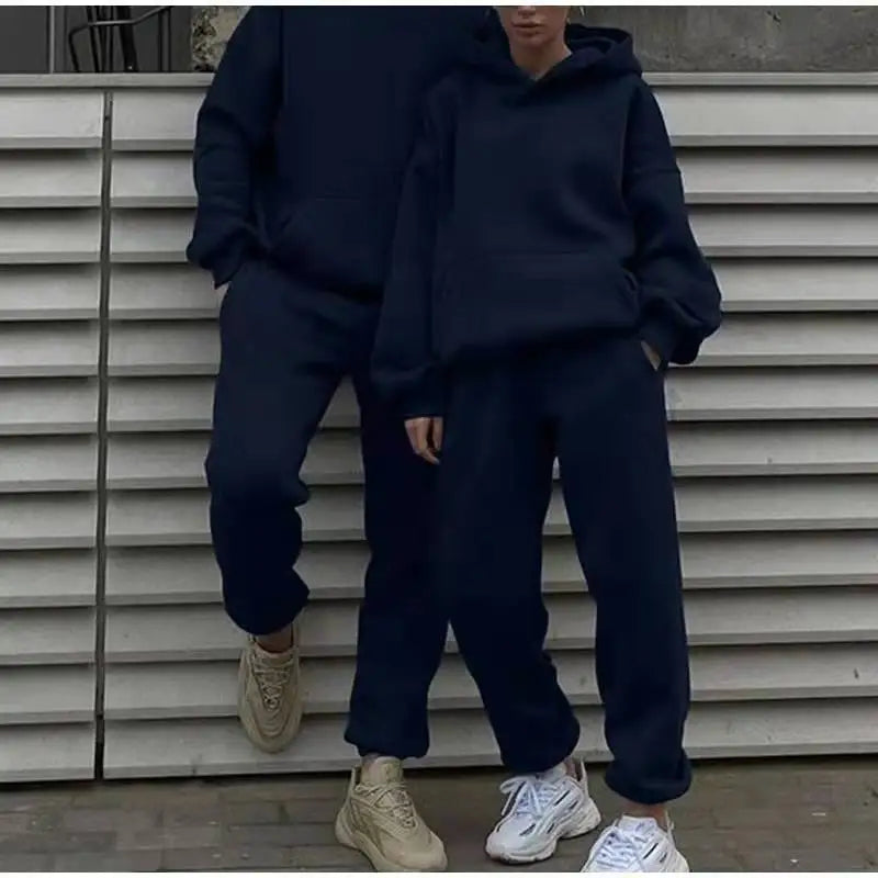 New Men Tracksuit Spring Autumn Two Pieces Sets Oversize Outfits Hooded Sweatshirts + Trouser Solid Sportswear Women Warm Suits.