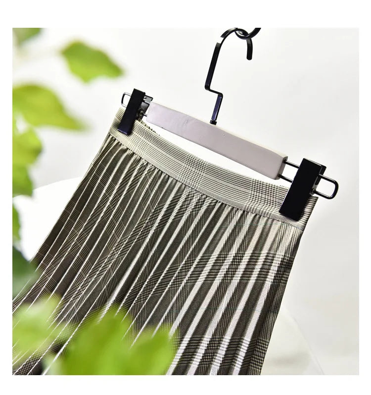 Looks Thin Pleated Skirt 2025 New High Waist A-line Skirt Mid-length Big Size Plaid Skirt Long Pleated Skirt Length 75-90cm