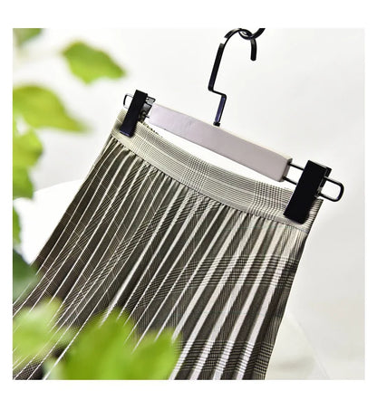 Looks Thin Pleated Skirt 2025 New High Waist A-line Skirt Mid-length Big Size Plaid Skirt Long Pleated Skirt Length 75-90cm