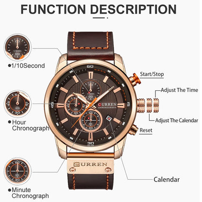 CURREN Brand Watch Men Leather Sports Watches Men's Army Military Quartz Wristwatch Chronograph Male Clock Relogio Masculino.