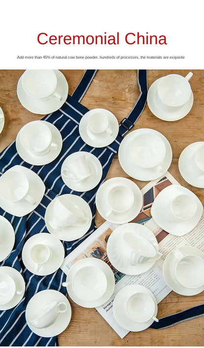 Pure White Bone China Coffee Cup Ceramic Simple Nordic Latte Cups Creative Fancy Afternoon Tea Cafe Coffee Cup and Saucer Spoon