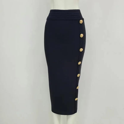 New Arrival Women Button Black Blue Red Bodycon Bandage Skirt 2024 Designer High Waist High Street Party Club Pencil Skirt 75cm.