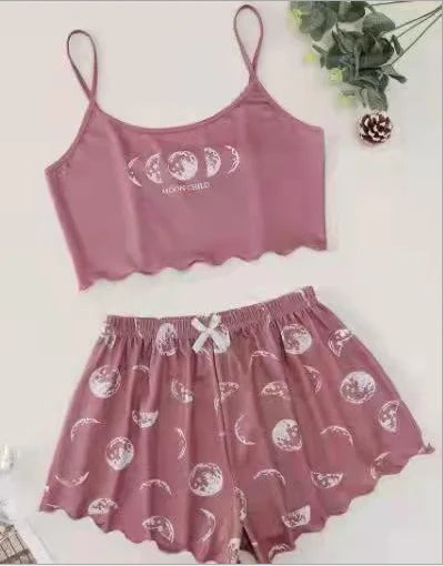 Heiße Damen-Nachtwäsche, süßer Cartoon-Druck, kurzes Set, Pyjama für Damen, Pyjama-Set, süßes Kurzarm-V-Ausschnitt und Shorts, Sommer-Pyjama.