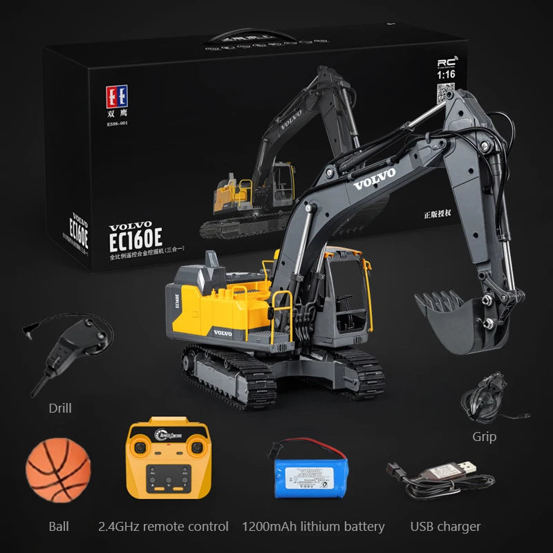 Double E E598 Large Rc Excavator 1/16 3in1 Alloy Truck E590 Remote Control Engineering Vehicle Toy Model For Boys Kids Gift