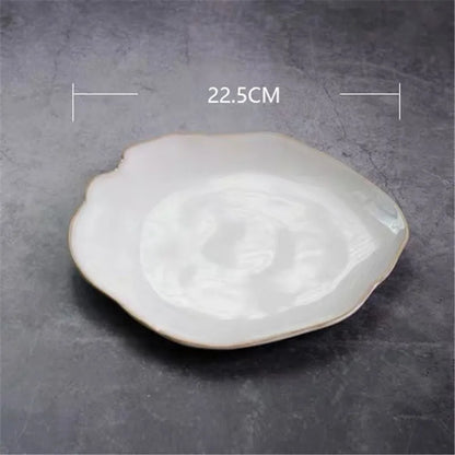 European Style Ceramic Kitchen Tableware Irregular Rice Bowl Creative Dessert Salad Bowl Porcelain Dinner Plate Sauce Dish.