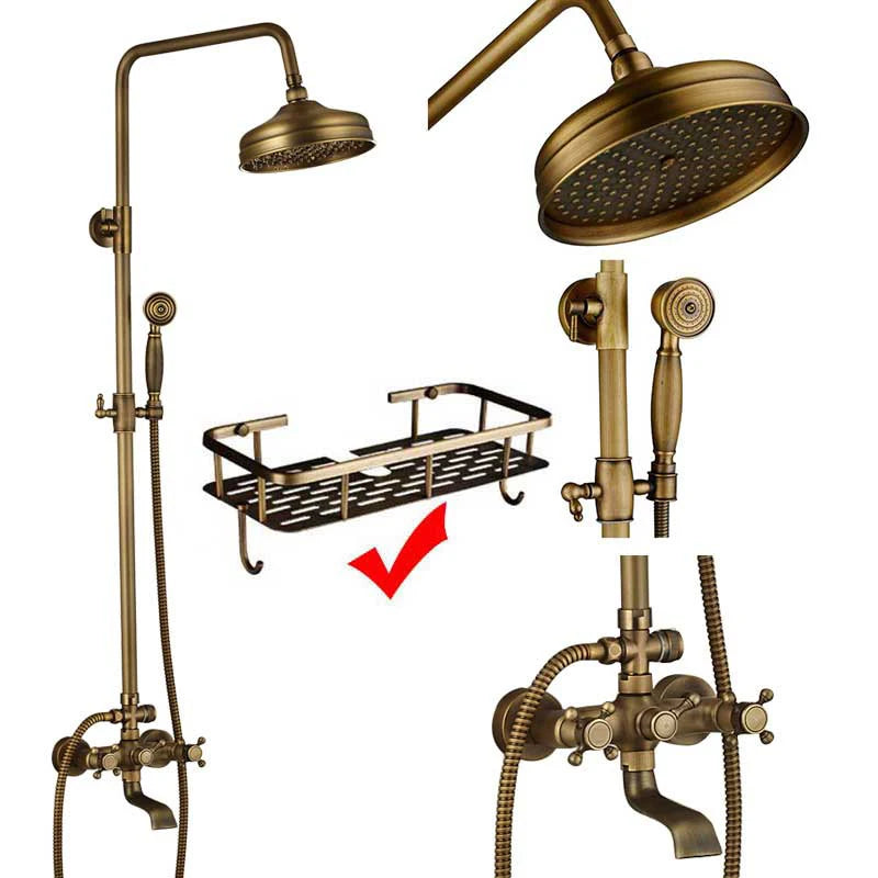 POIQIHY Antique Shower Set Wall Bathroom Bath Shower Faucet Rainfall Brass Swivel Spout Mixer Tap Sliding Bar Shower System