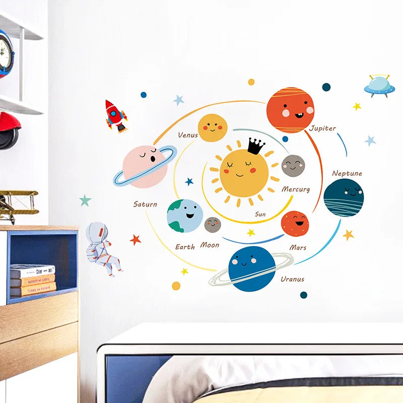 Cartoon Solar System PVC Wall Stickers Children Room Decoration Boy Kids Room Wall Decor Nursery Decorate DIY Art Murals Home.