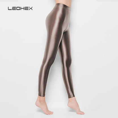 LEOHEX-Satin Glossy Sexy Leggings for Women,Trousers,Glitter Stockings,Shiny,Ankle-Length Pants,High Waist Tights,Japanese Jeggi.