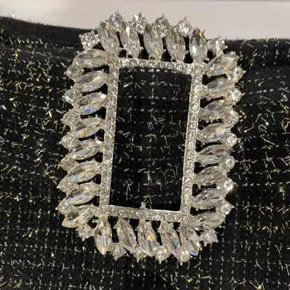 2022 Spring Autumn New shiny sequins Plaid Shorts with Belt for Lady Rhinestone Bright Silk Tweed Folding Short Boots Women