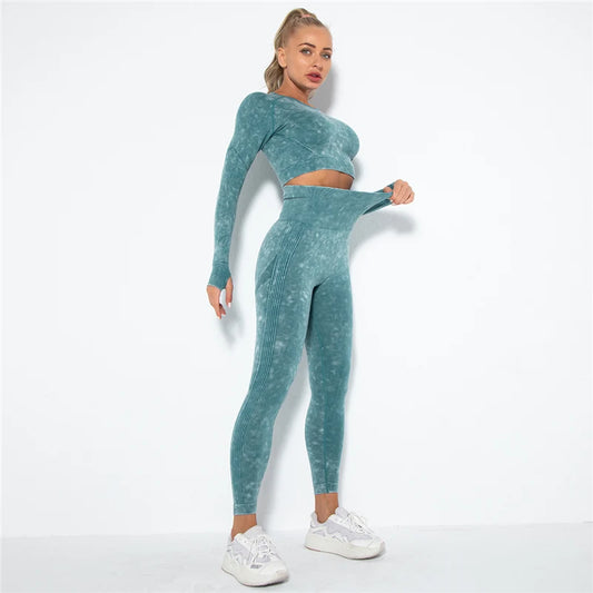 Hamidou Cropped Top Gym Set Seamless Women Yoga Workout Set Fintess Clothing Push Up Leggings Sport Wear Women Suits Tracksuit.