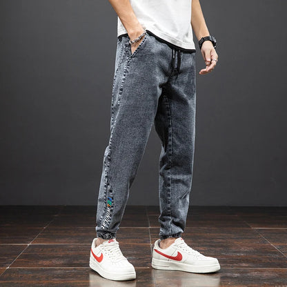 Spring Summer Black Blue Cargo Jeans Men Streetwear Denim Jogger Pants Men Baggy Harem Jean Trousers Plus Size.