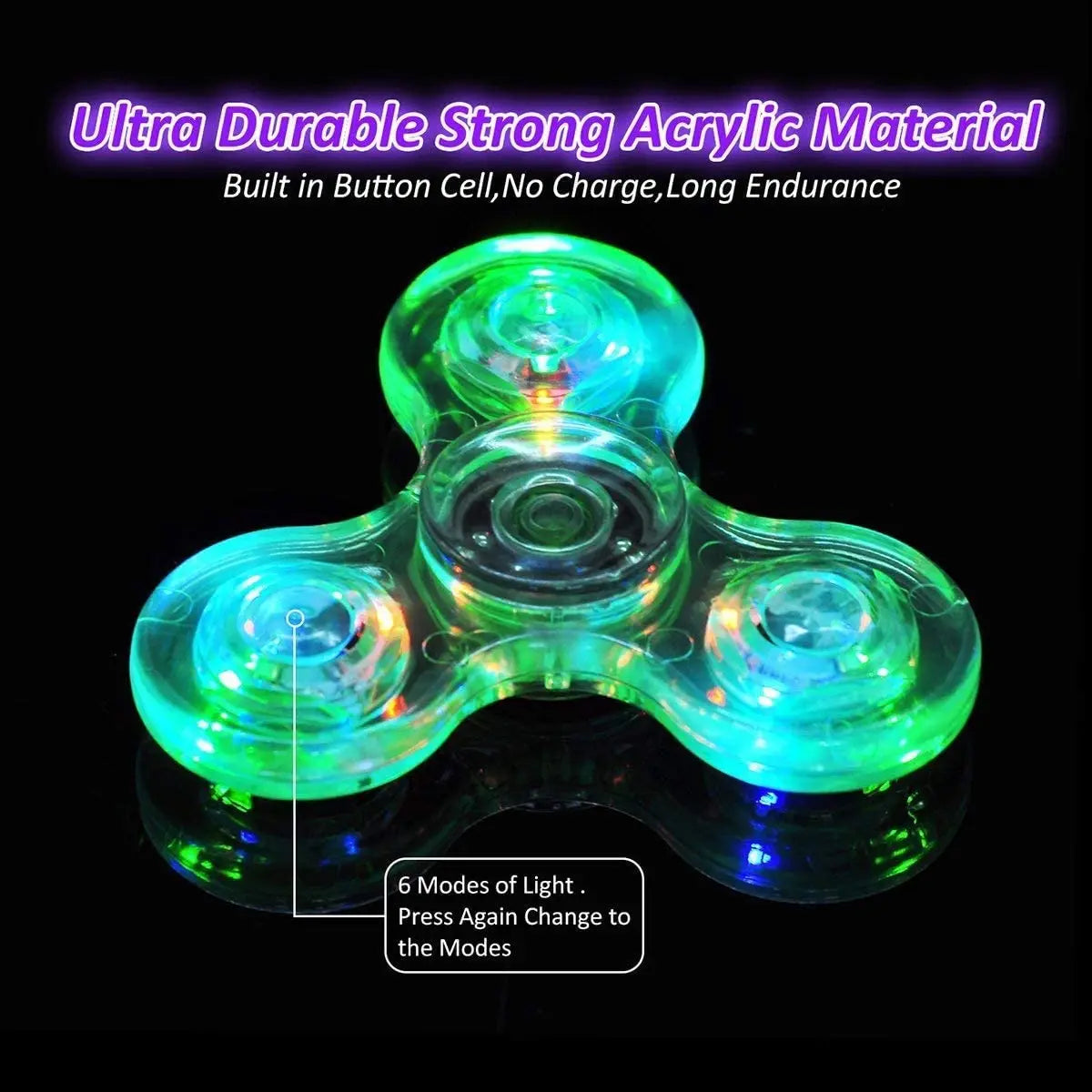 Crystal Luminous LED light Fidget Spinner Hand Top Spinners Glow in Dark EDC Stress Relief Toys Kinetic Gyroscope for Children.