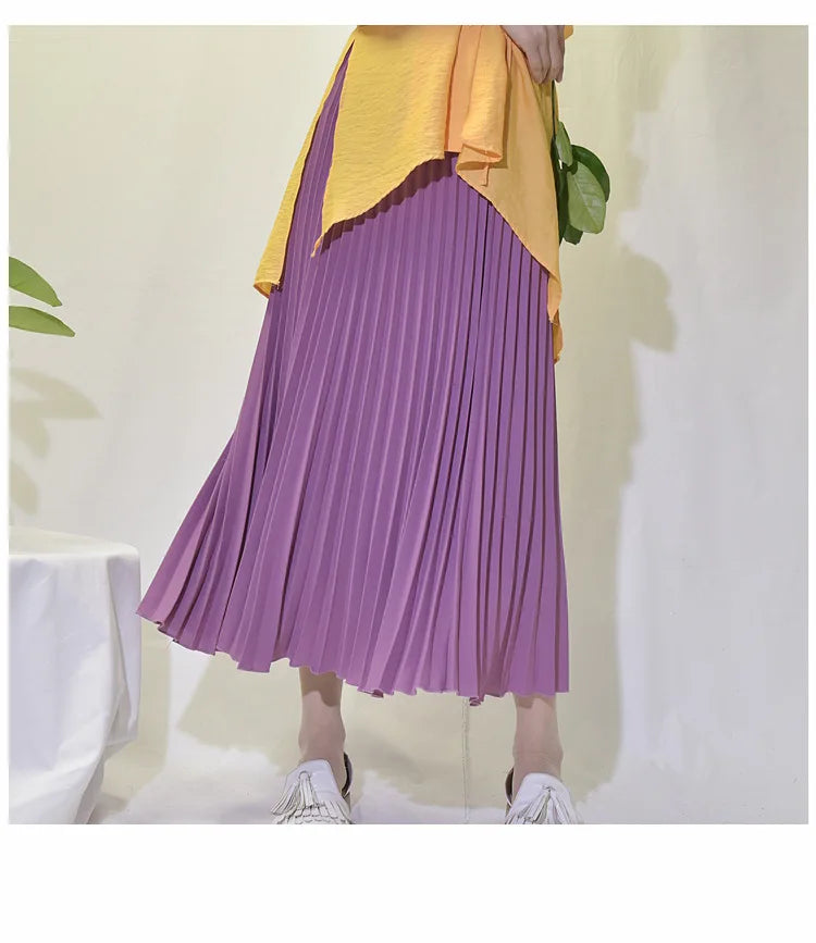 Classical Women Pleated Skirt 90cm/80cm Long Female Elastic Waist Skirt Big Size Velvet Pleated Skirt for Winter Ankle-Length.