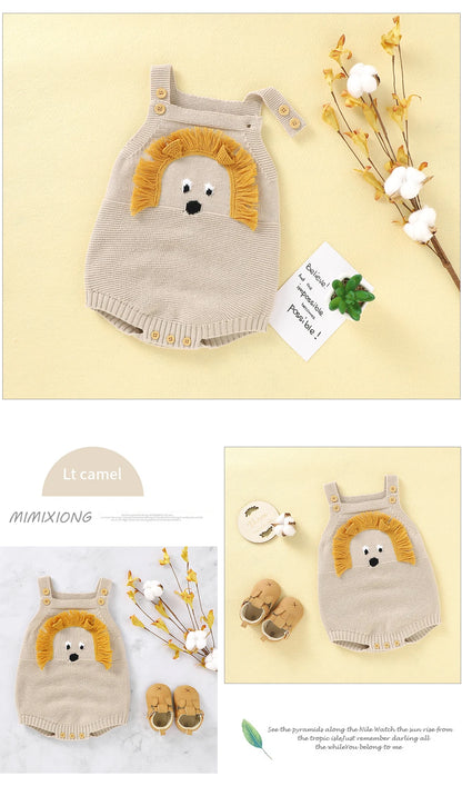 Baby-Body, niedlicher Cartoon-Löwe, Kleinkind-Säuglings-Onesies, 100 % Baumwolle, gestrickt, für Neugeborene, Kinder, Kleidung, einteiliger Overall, ärmellos.
