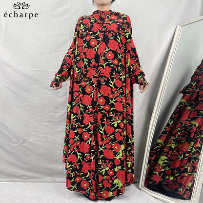 1 Pieces Muslim Hijabs Dress Women's Prayer Garment Dubai Abaya Arab Jibab Islam Flowers Djellaba Femmel Khimar Caftan Clothes