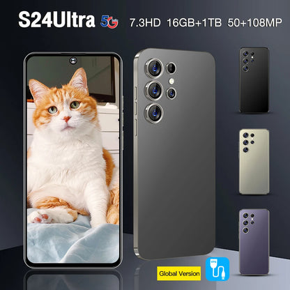 S24 Ultra 16G+1TB High Configuration Android Smart Phone Octa Core 108MP Global 5G Dual SIM Dual Big Screen English LTE CDMA.