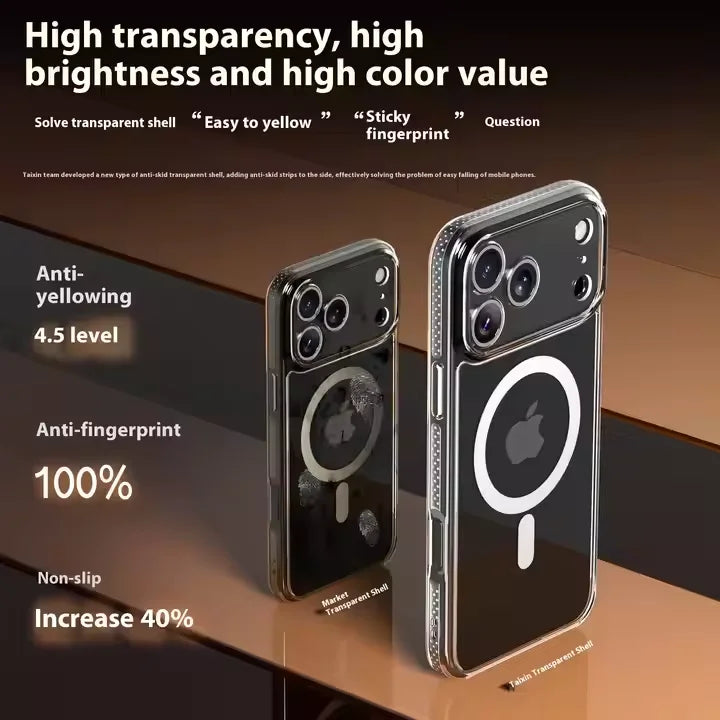 Magnetic Clear Transparent 2-in-1 Phone Case for iPhone 17 Pro Max Shockproof with Bayer Material anti-yellowing.