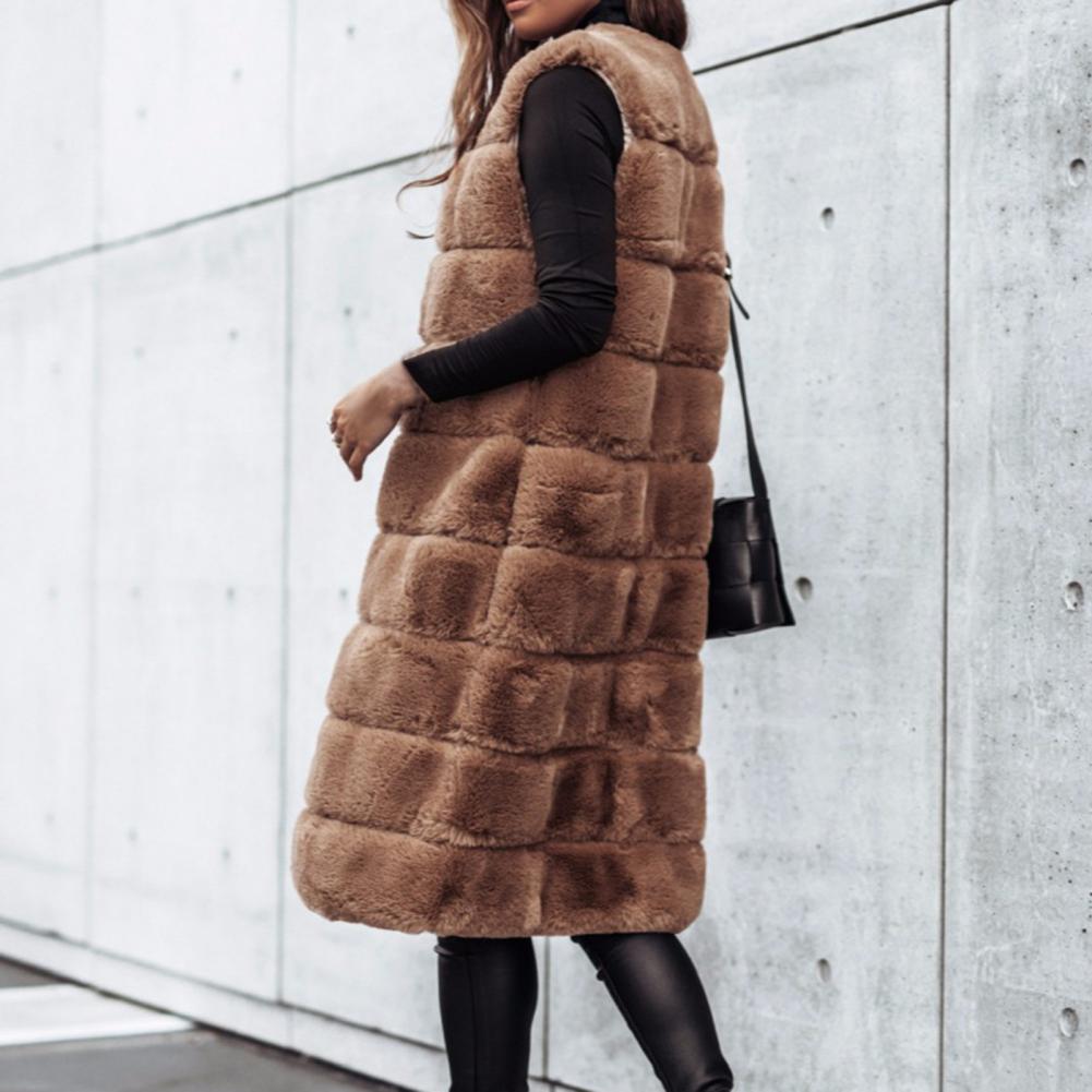 Herbst Winter Frauen Jacke Weste Einfarbig Rundhals Faux Pelzmantel Dicken Rundhals Oberbekleidung Plüsch Jacke für Frauen.