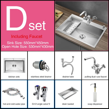 Kitchen sink lead-free austenitic handmade brushed 304 stainless steel 3mm thickness single bowl kitchen sink