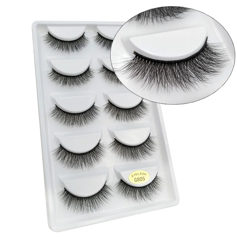MEISHENJIE 5 pairs eyelashes 3d mink lashes natural long 1 box mink eyelashes 1cm-1.5cm 3d false eyelashes full strip lashes.