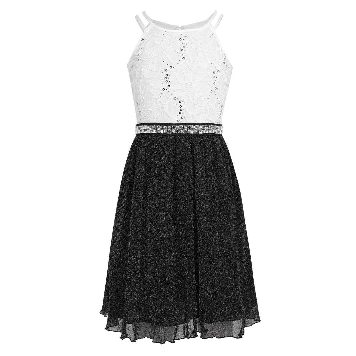 Iiniim Teen Mädchen Ärmellose Pailletten Floral Spitze Glänzenden Kleid Vestido de festa für Hochzeit Formale Geburtstag Party Sommer Kleider