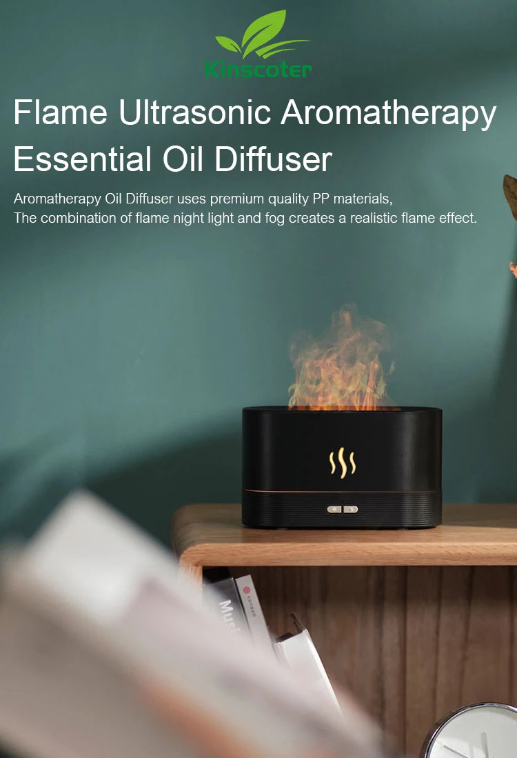 KINSCOTER Aroma Diffuser Air Humidifier Ultrasonic Cool Mist Maker Fogger Led Essential Oil Flame Lamp Difusor.