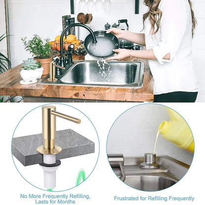 Samodra Messing-Flüssigseifenspender, Verlängerungsrohr-Set für Küchenzubehör, Badezimmer, Metall, eingebaute goldene Waschmittelspender