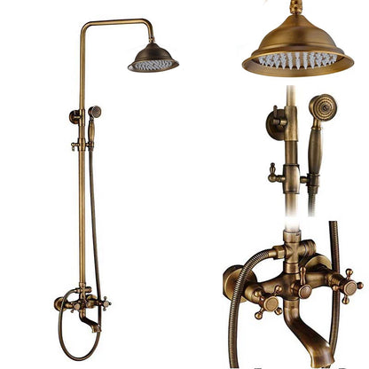 POIQIHY Antique Shower Set Wall Bathroom Bath Shower Faucet Rainfall Brass Swivel Spout Mixer Tap Sliding Bar Shower System