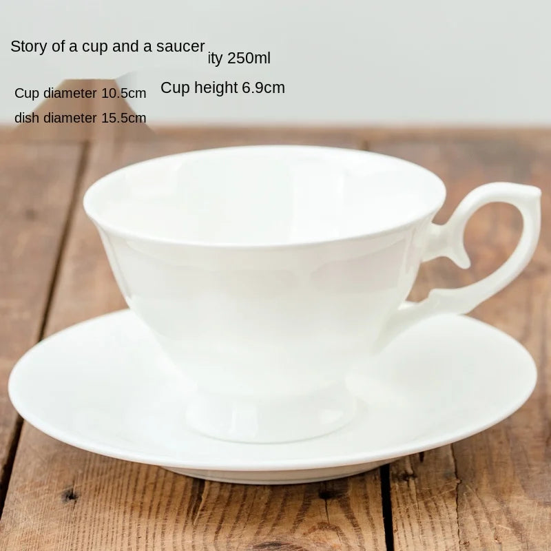 Pure White Bone China Coffee Cup Ceramic Simple Nordic Latte Cups Creative Fancy Afternoon Tea Cafe Coffee Cup and Saucer Spoon.