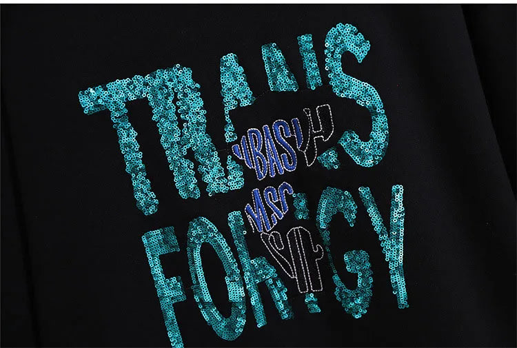 150 kg Übergröße Damen Büste 157 Winter Fleece Lose Pailletten Brief Sweatshirts Rundhals Pullover Top 5XL 6XL 7XL 8XL 9XL.