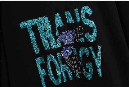 150 kg Übergröße Damen Büste 157 Winter Fleece Lose Pailletten Brief Sweatshirts Rundhals Pullover Top 5XL 6XL 7XL 8XL 9XL.