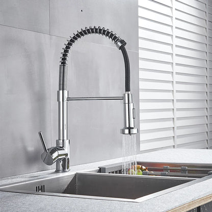 Spring Brushed Nickel Kitchen Faucet Deck Mounted Mixer Tap 360 Degree Rotation Stream Sprayer Nozzle Kitchen Sink Hot Cold Taps