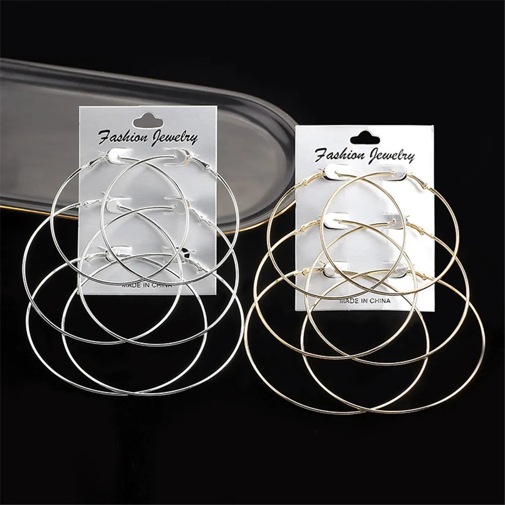 3pair/set Punk Hoop Earrings Set Big Circle Earrings Jewelry For Women Girls Steampunk Ear Clip Fashion Ear Ring Accessories New.