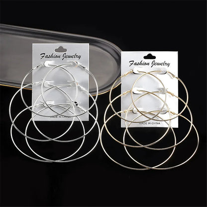 3pair/set Punk Hoop Earrings Set Big Circle Earrings Jewelry For Women Girls Steampunk Ear Clip Fashion Ear Ring Accessories New.